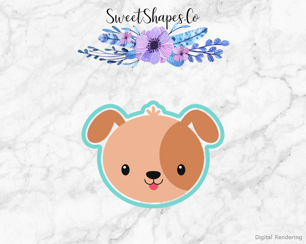 Dog Face Cookie Cutter — artwork with a close-fitting teal outline