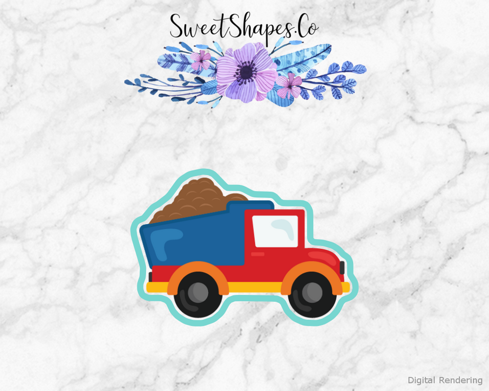 Dump Truck Cookie Cutter — artwork with a close-fitting teal outline
