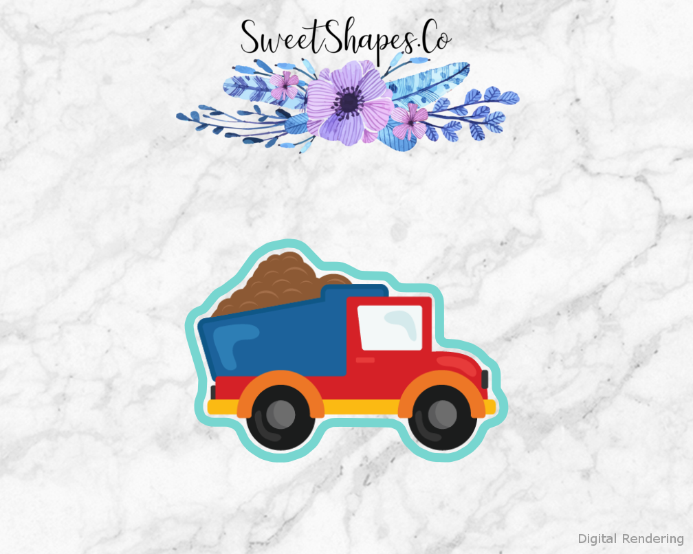 Dump Truck Cookie Cutter — artwork with a close-fitting teal outline