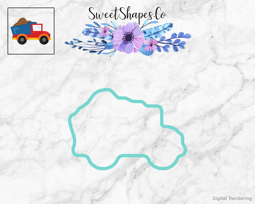 Dump Truck Cookie Cutter — teal outline with a small artwork preview