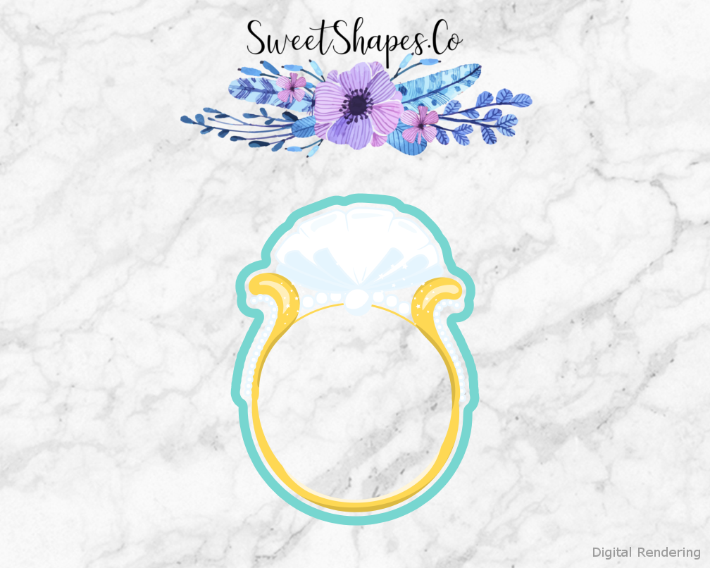 Elegant Wedding Ring Cookie Cutter — artwork with a close-fitting teal outline