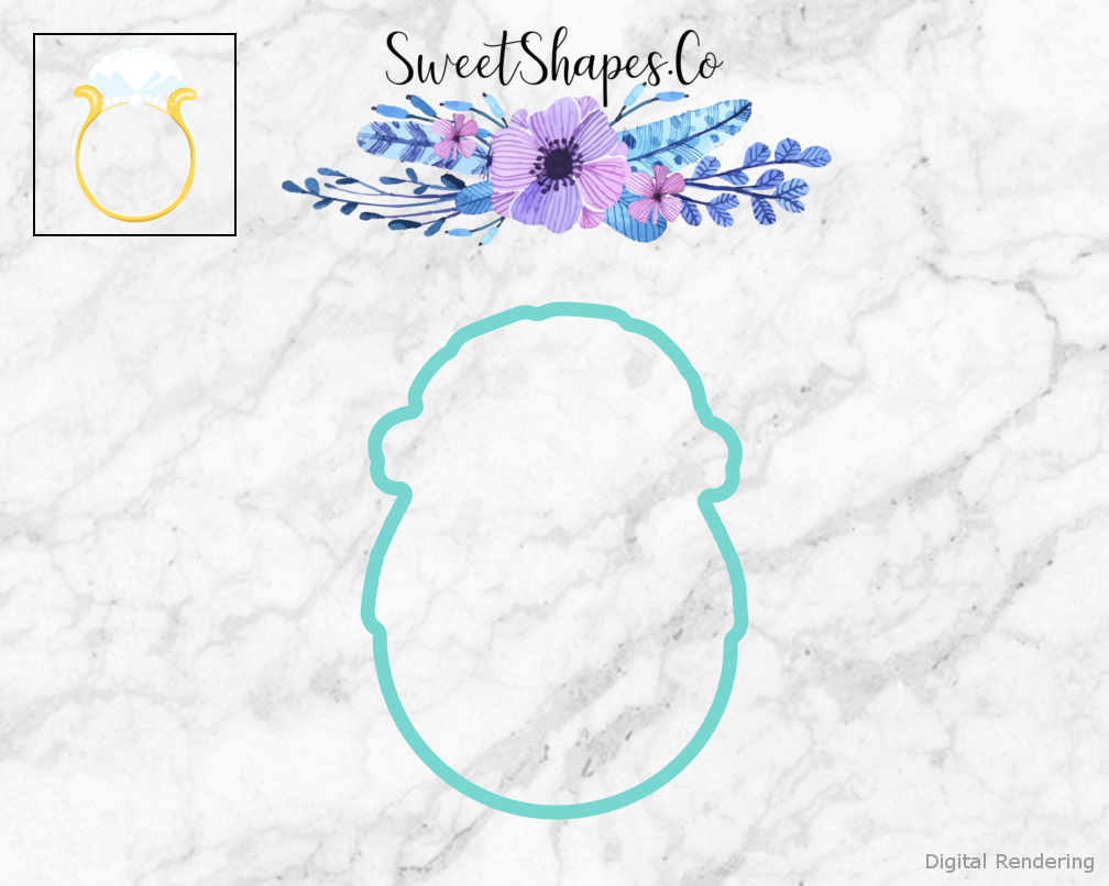 Elegant Wedding Ring Cookie Cutter — teal outline with a small artwork preview