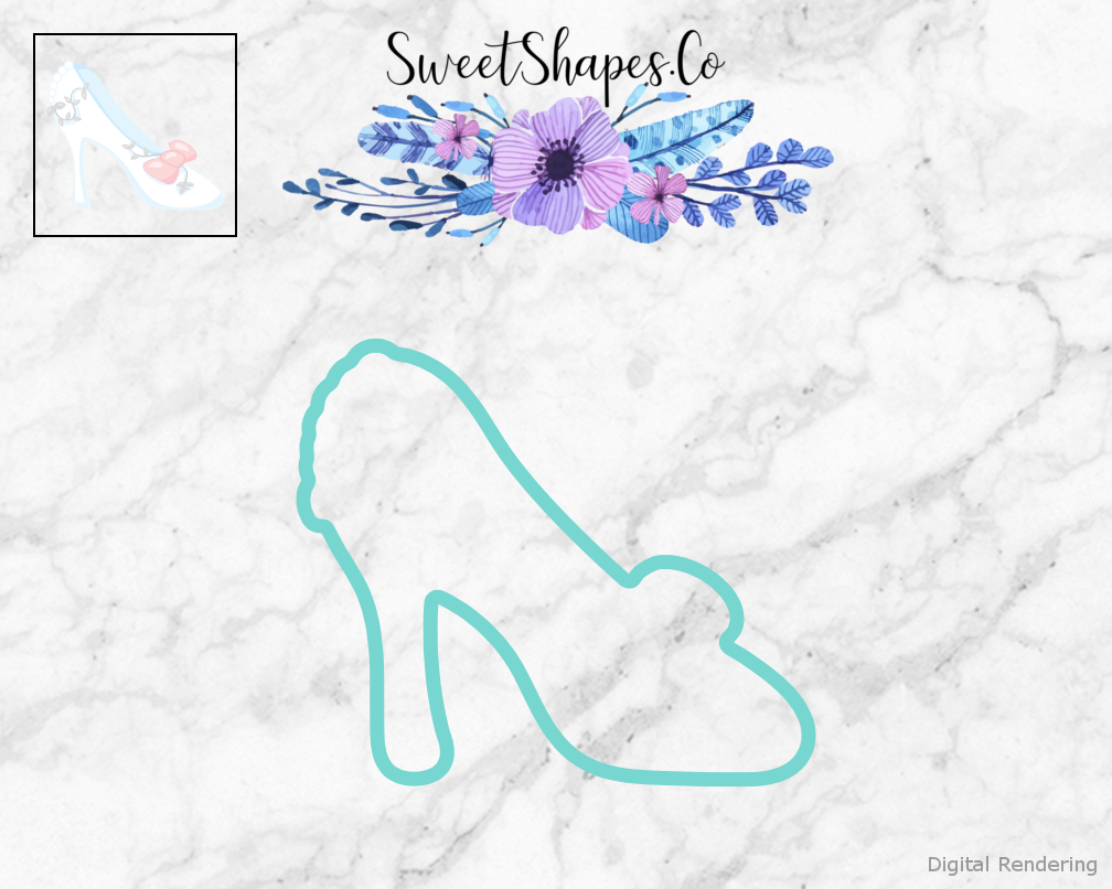 Elegant Wedding Shoe Cookie Cutter — teal outline with a small artwork preview