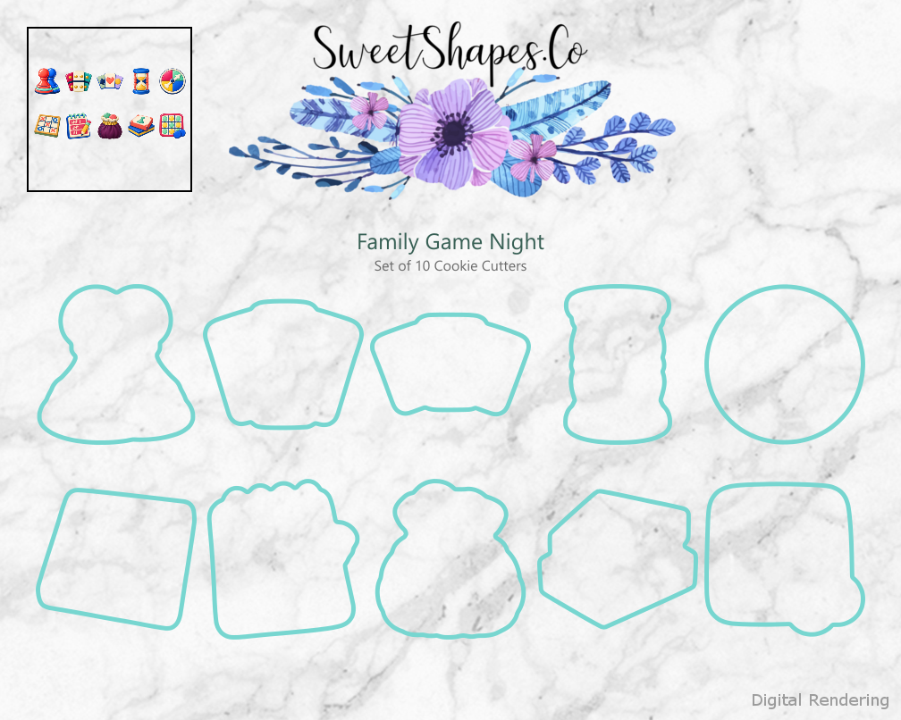 Family Game Night Cookie Cutters - Set of 10 - cutting outline overview