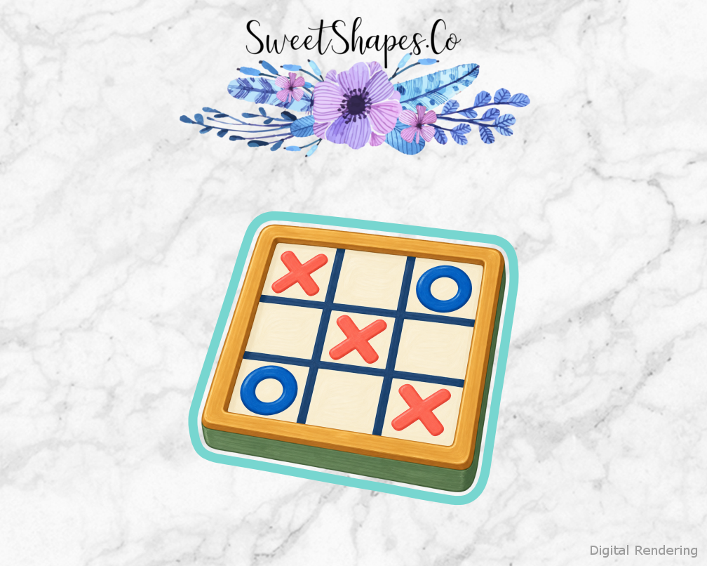 Game Night Tic Tac Toe Board cookie cutter artwork with teal cutting outline - part of the Family Game Night set