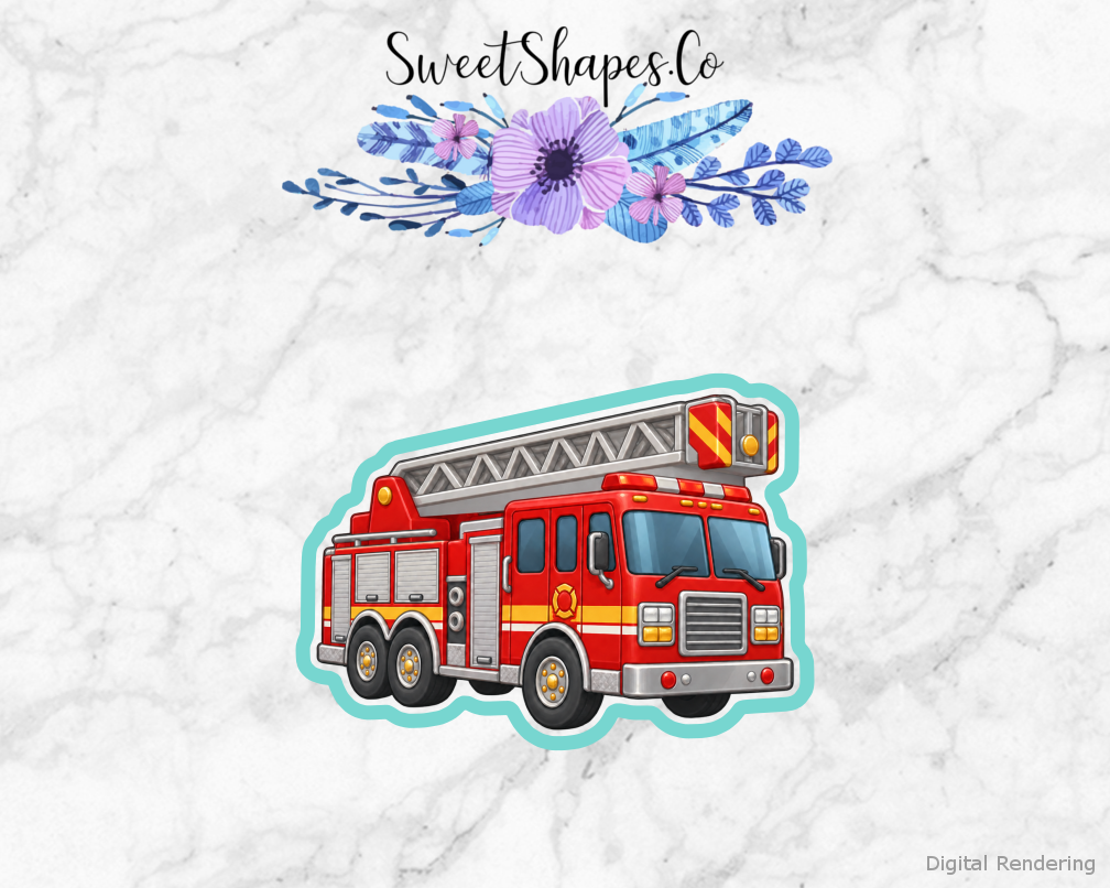 Fire Hero Ladder Truck cookie cutter artwork with teal cutting outline - part of the Firefighter Heroes set
