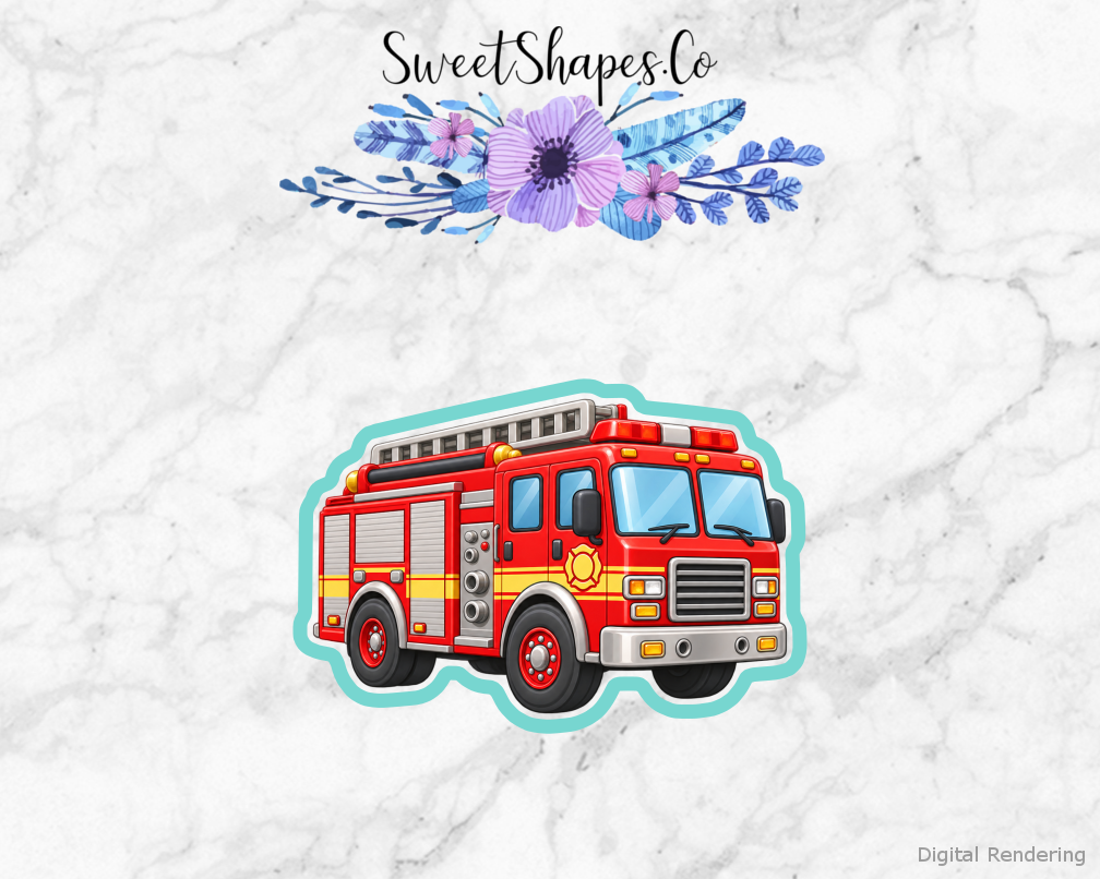 Fire Hero Fire Engine cookie cutter artwork with teal cutting outline - part of the Firefighter Heroes set