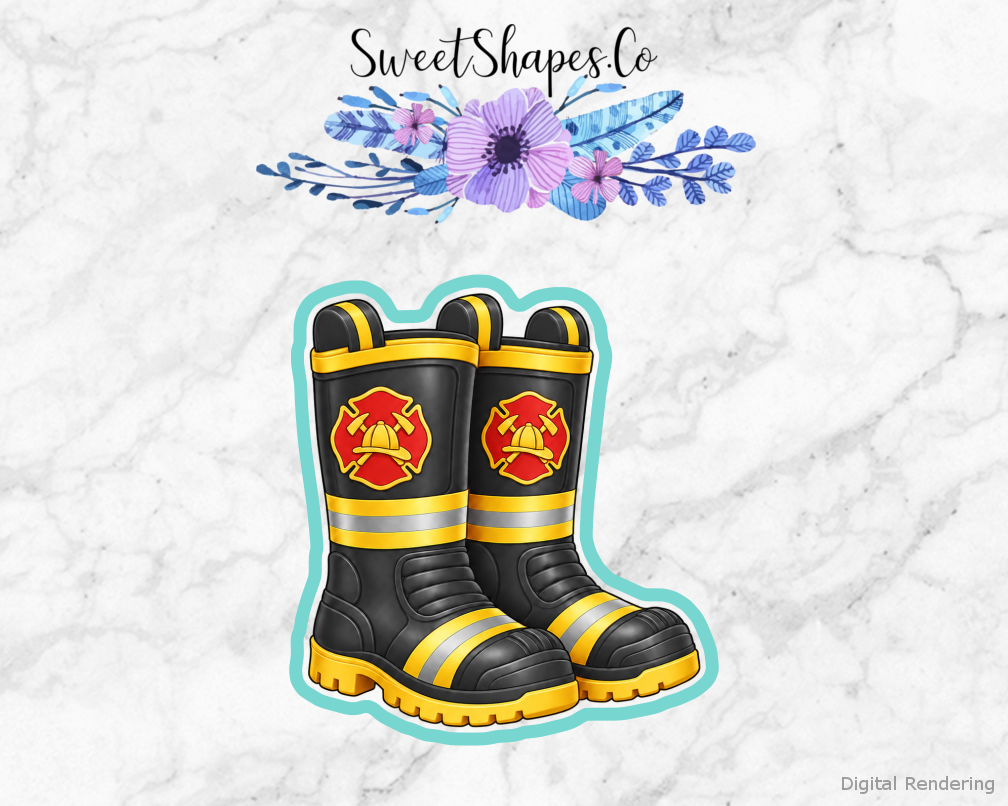 Fire Hero Firefighter Boots cookie cutter artwork with teal cutting outline - part of the Firefighter Heroes set