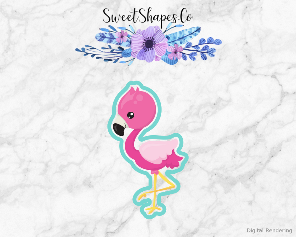 Flamingo Cookie Cutter — artwork with a close-fitting teal outline