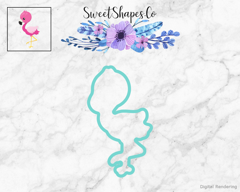 Flamingo Cookie Cutter — teal outline with a small artwork preview