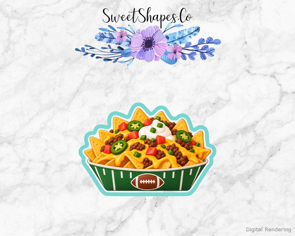 Game Day Nacho Tray cookie cutter artwork with teal cutting outline - part of the Football Game Day set