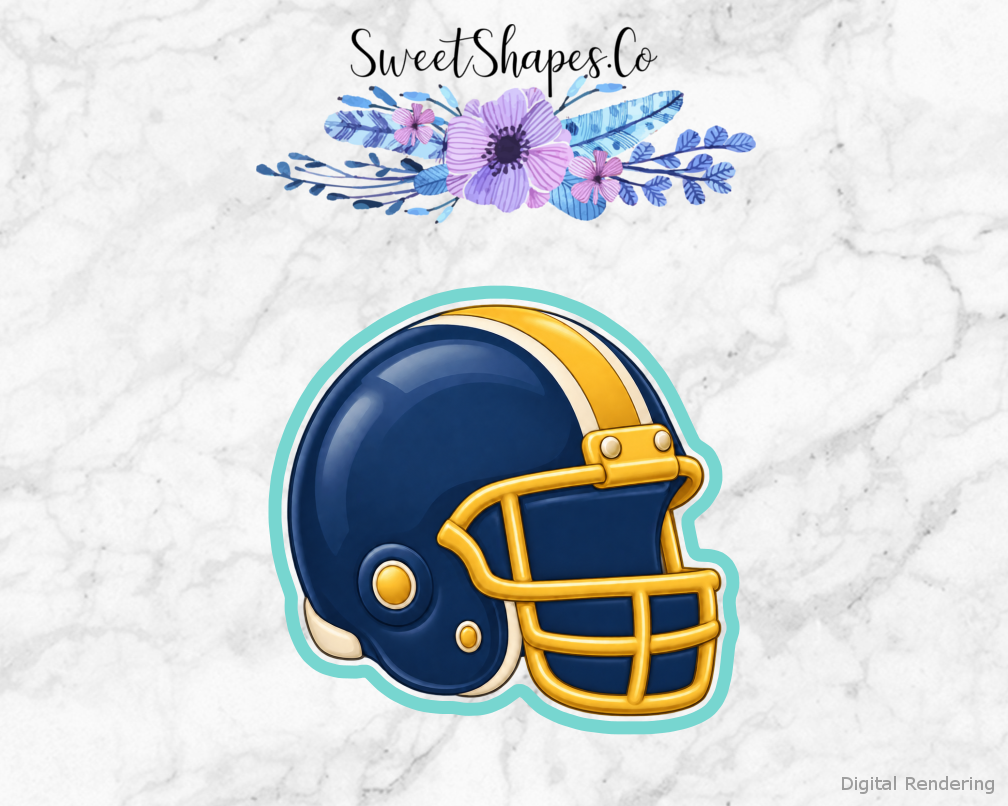 Game Day Football Helmet cookie cutter artwork with teal cutting outline - part of the Football Game Day set