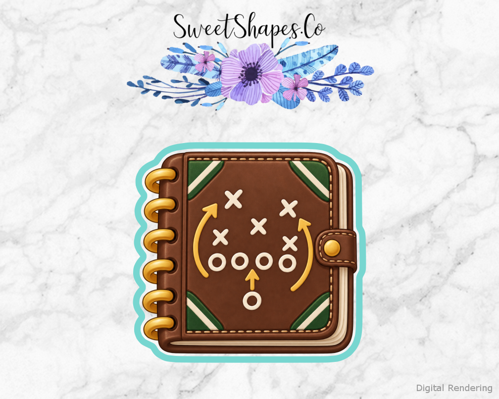 Game Day Football Playbook cookie cutter artwork with teal cutting outline - part of the Football Game Day set