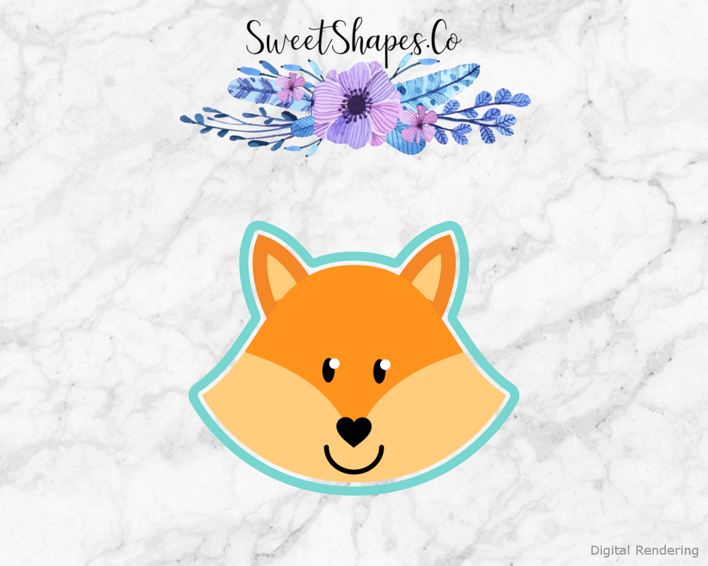 Fox Face Cookie Cutter — artwork with a close-fitting teal outline