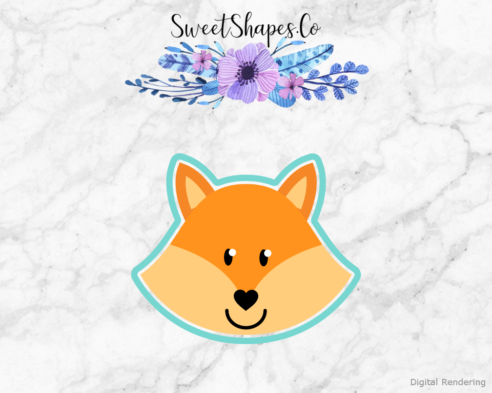 Fox Face Cookie Cutter — artwork with a close-fitting teal outline
