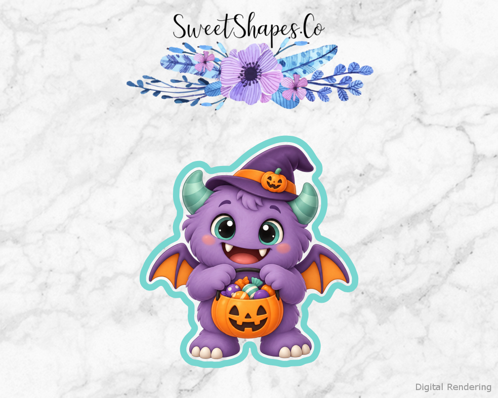 Boo Crew Friendly Monster cookie cutter artwork with teal cutting outline - part of the Friendly Halloween set