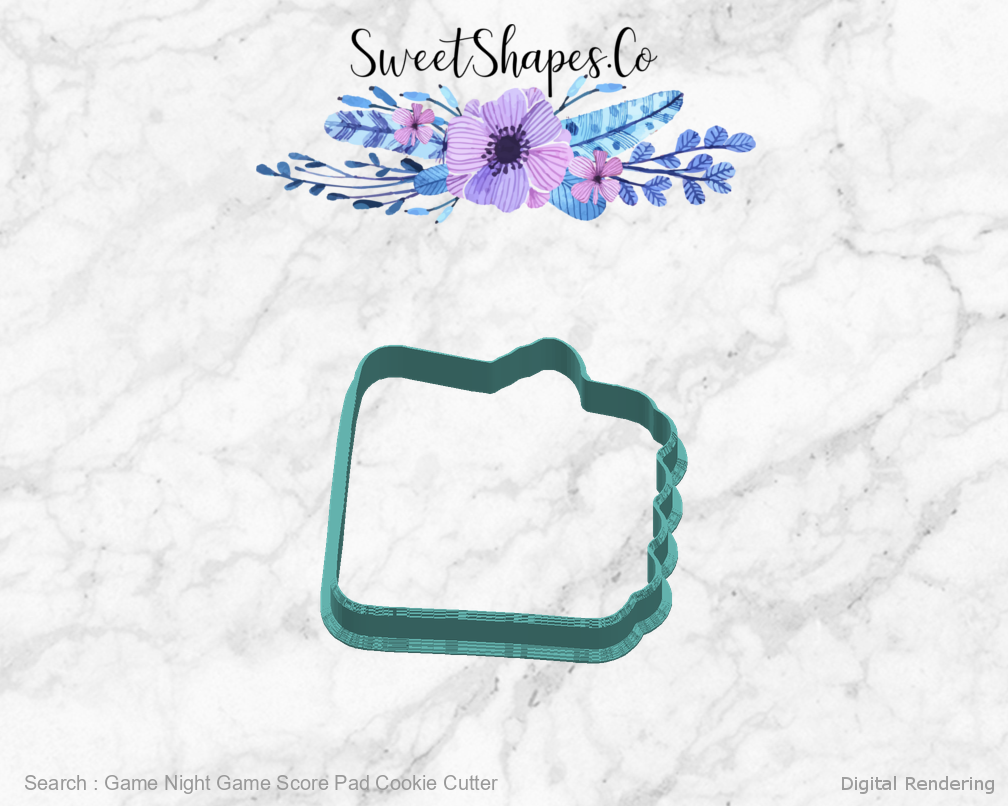 Game Night Game Score Pad Cookie Cutter - 90 degree manufacturing preview