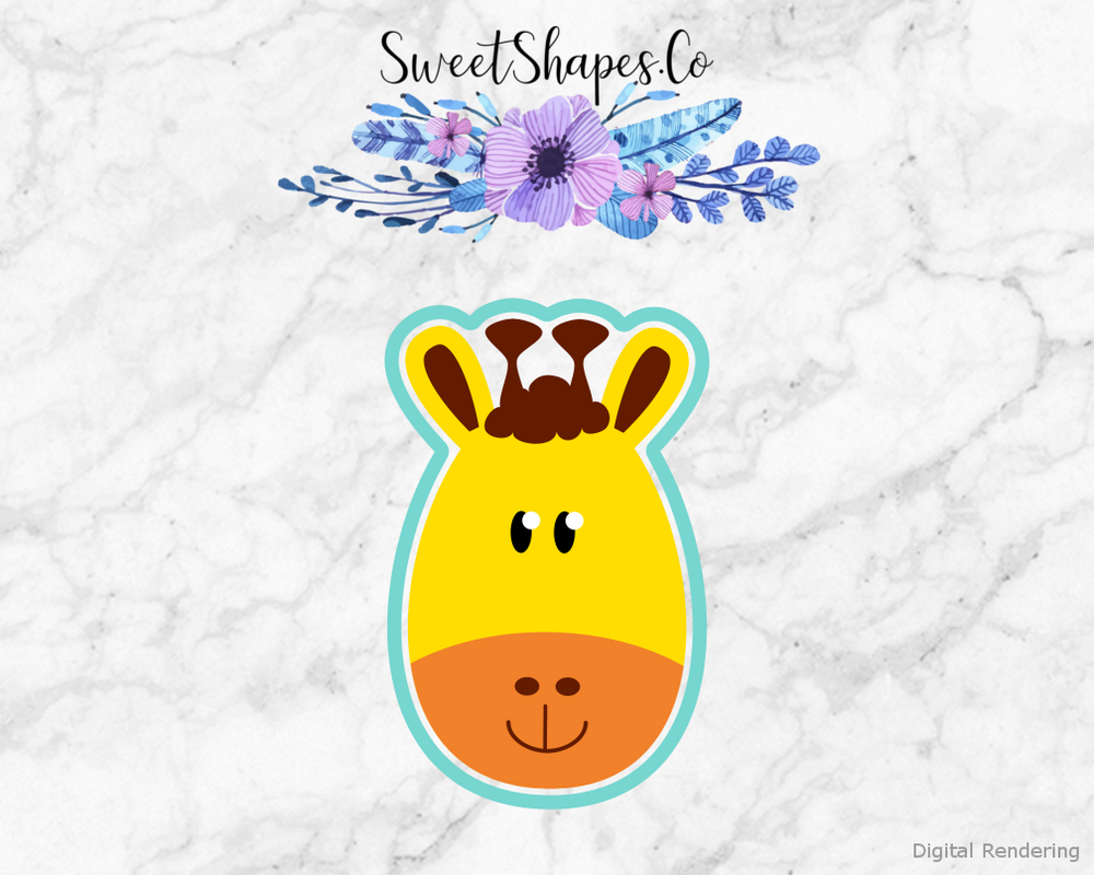 Giraffe Face Cookie Cutter — artwork with a close-fitting teal outline