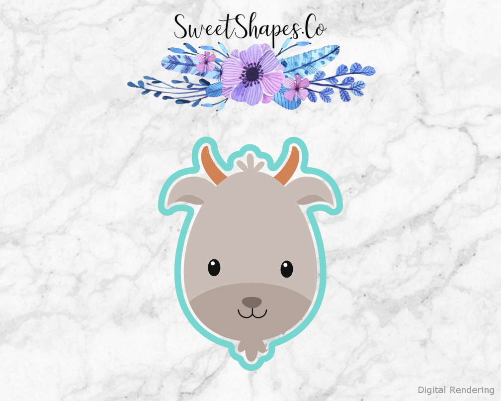 Goat Face Cookie Cutter — artwork with a close-fitting teal outline