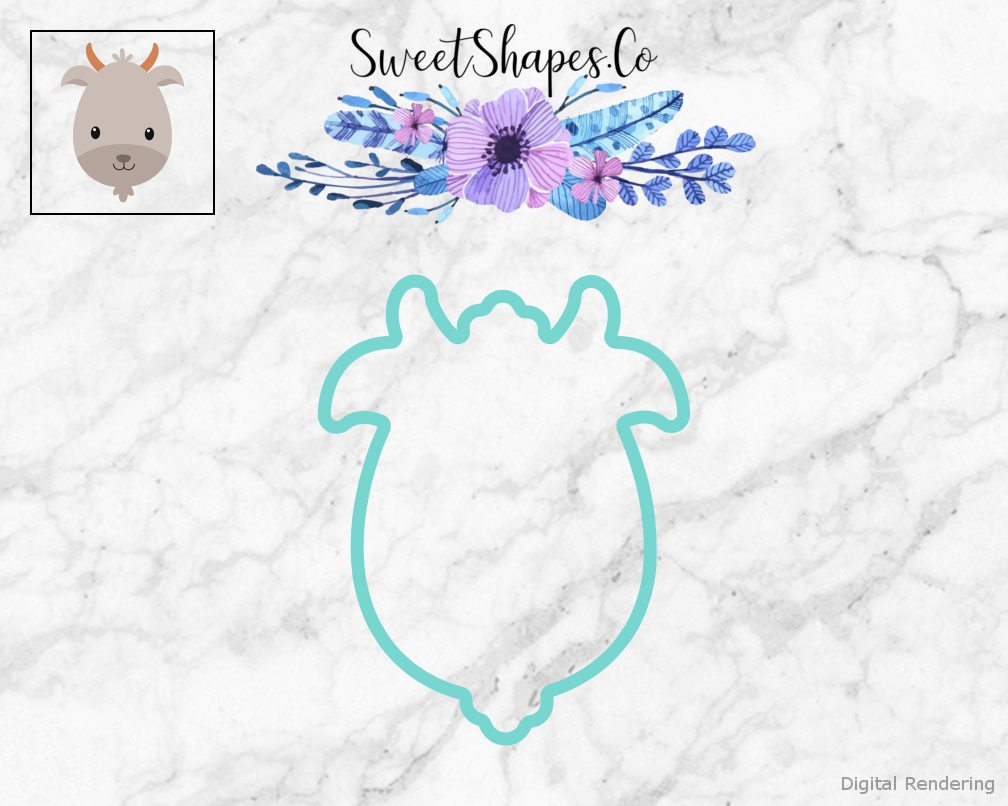 Goat Face Cookie Cutter — teal outline with a small artwork preview
