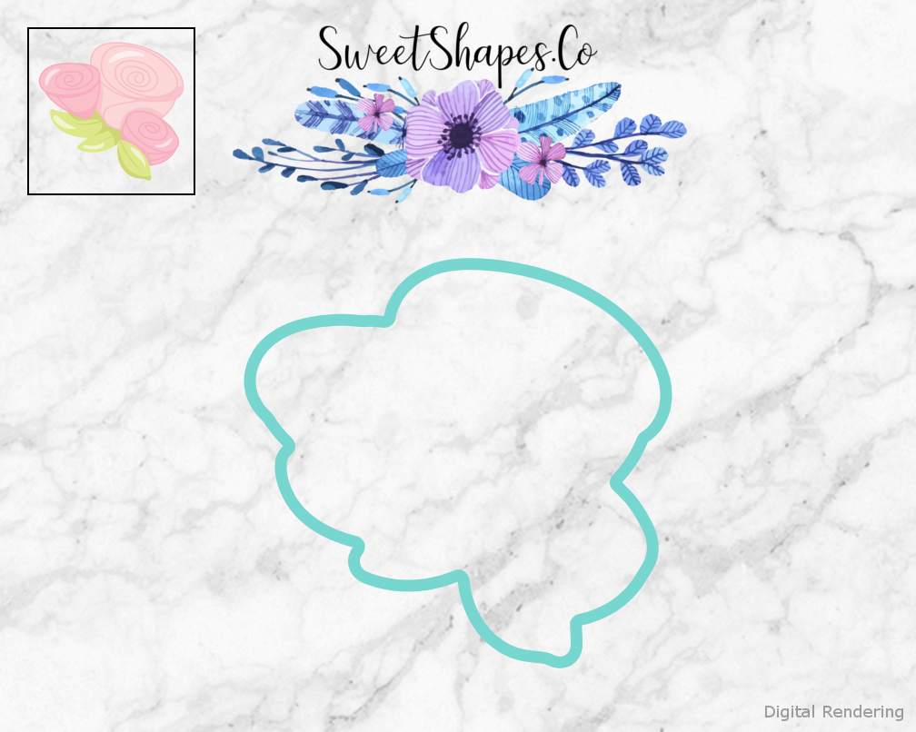 Group of Three Roses Cookie Cutter — teal outline with a small artwork preview