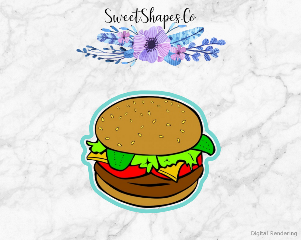 Hamburger Cookie Cutter — artwork with a close-fitting teal outline