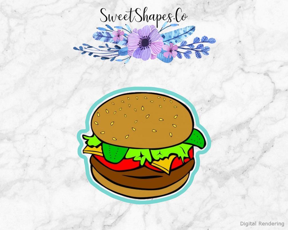 Hamburger Cookie Cutter — artwork with a close-fitting teal outline
