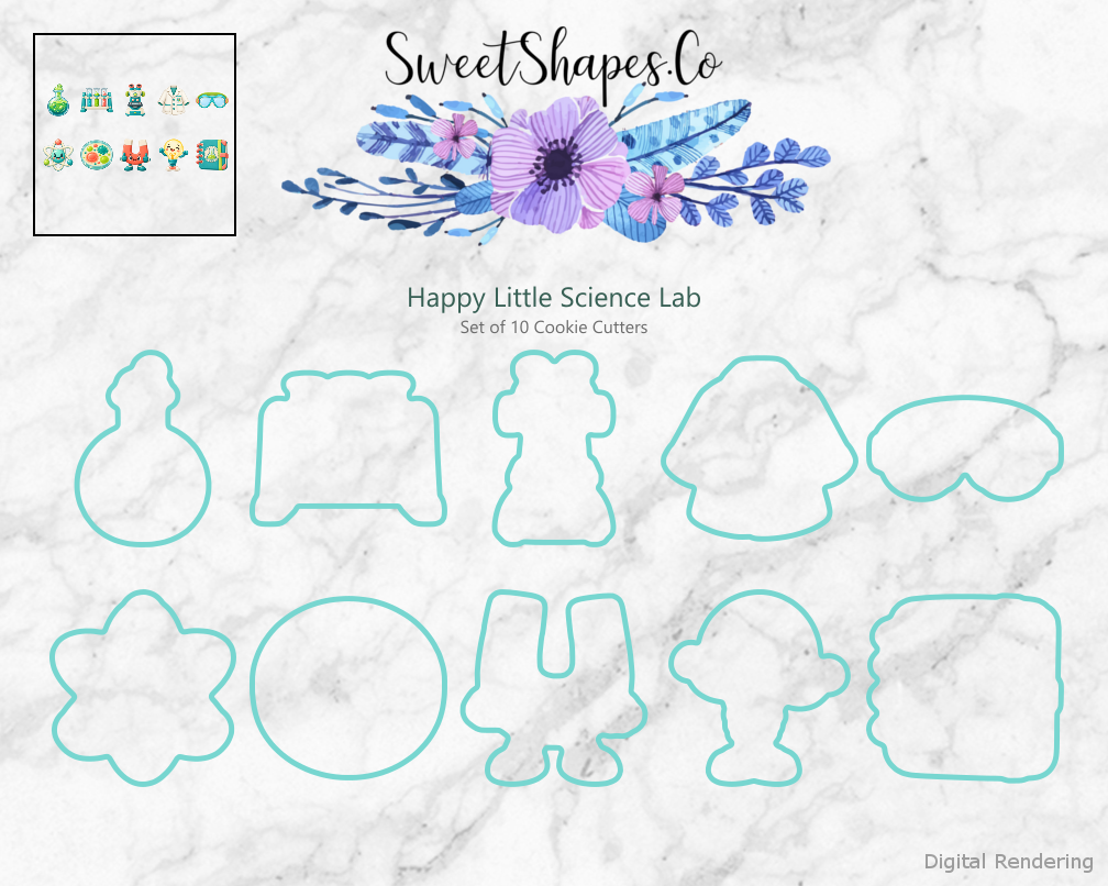Happy Little Science Lab Cookie Cutters - Set of 10 - cutting outline overview