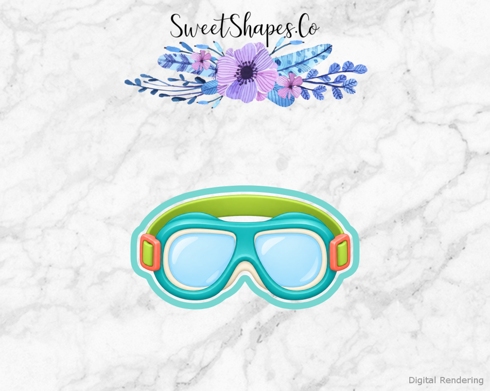 Little Lab Safety Goggles cookie cutter artwork with teal cutting outline - part of the Happy Little Science Lab set