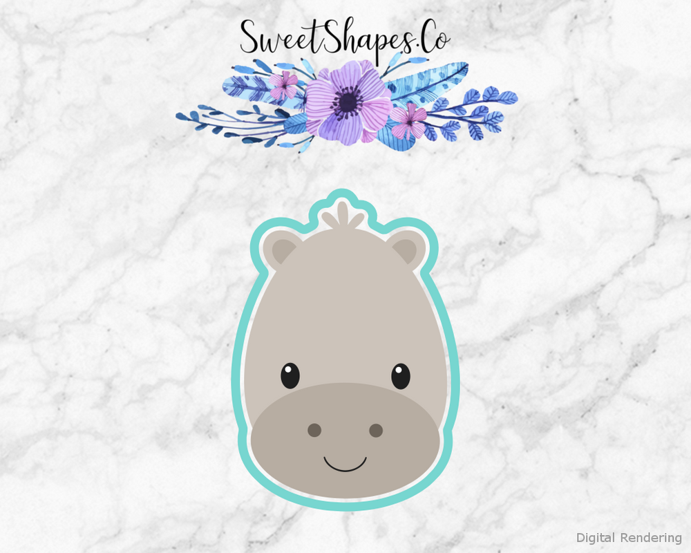 Hippo Face #2 Cookie Cutter — artwork with a close-fitting teal outline