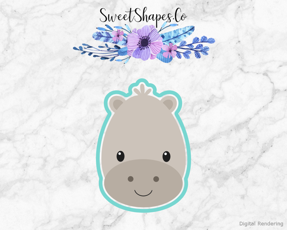 Hippo Face #2 Cookie Cutter — artwork with a close-fitting teal outline