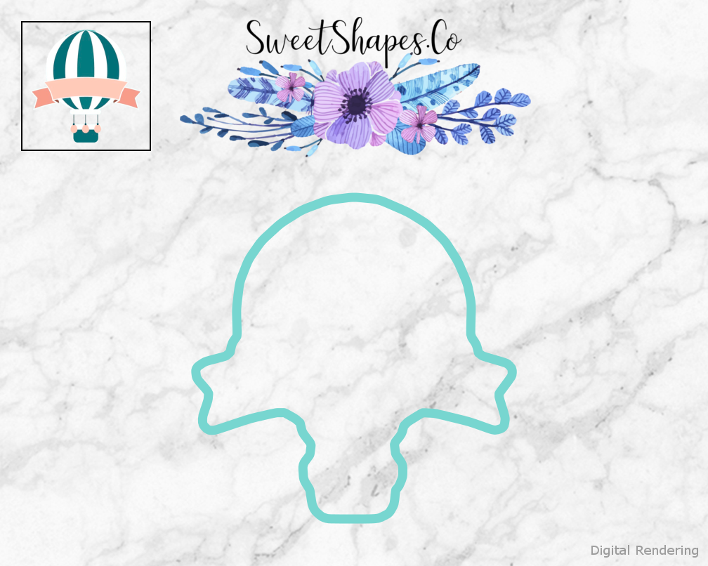 Hot Air Balloon with Banner Cookie Cutter — teal outline with a small artwork preview