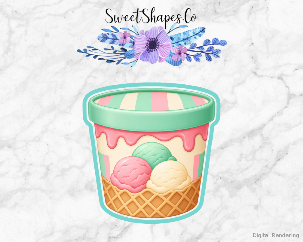 Ice Cream Parlour Ice Cream Pint Tub cookie cutter artwork with teal cutting outline - part of the Ice Cream Parlour Party set