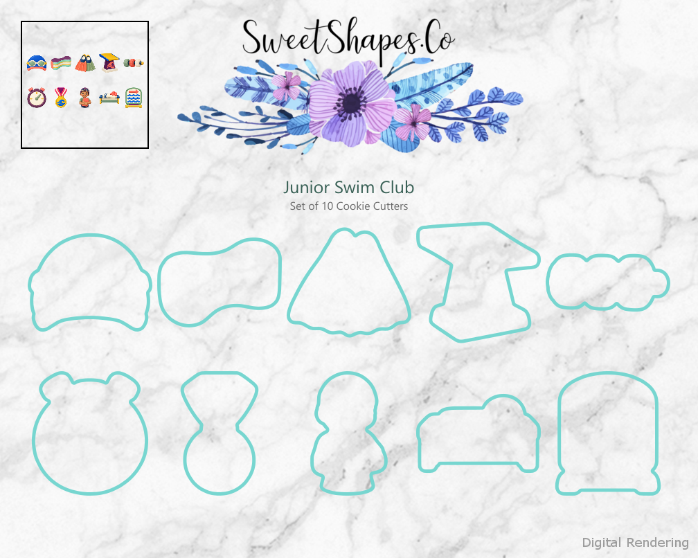 Junior Swim Club Cookie Cutters - Set of 10 - cutting outline overview
