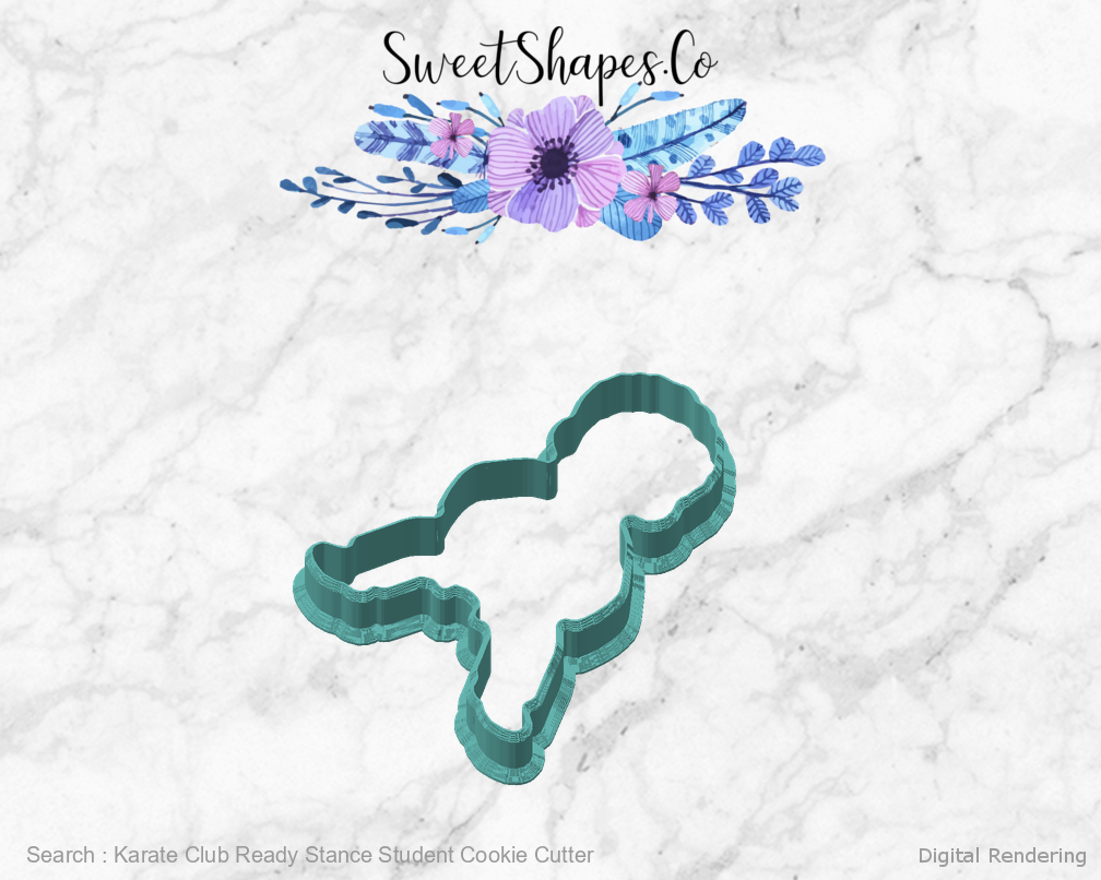 Karate Club Ready Stance Student Cookie Cutter — front-45 manufacturing view