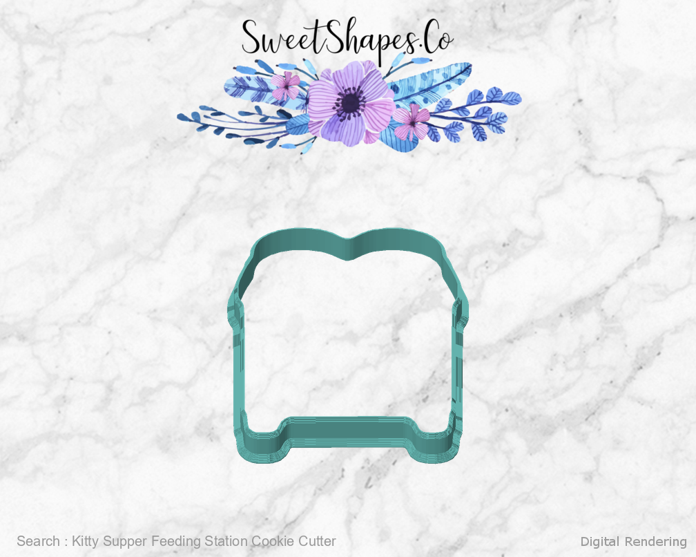 Kitty Supper Feeding Station Cookie Cutter — 4-inch, 3/4-inch depth preview 01-front