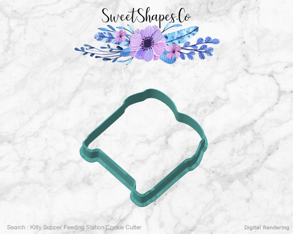 Kitty Supper Feeding Station Cookie Cutter — 4-inch, 3/4-inch depth preview 02-front-45