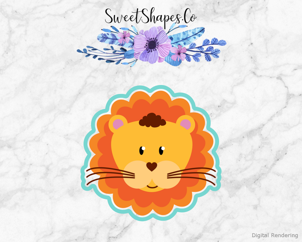 Lion Face Cookie Cutter — artwork with a close-fitting teal outline