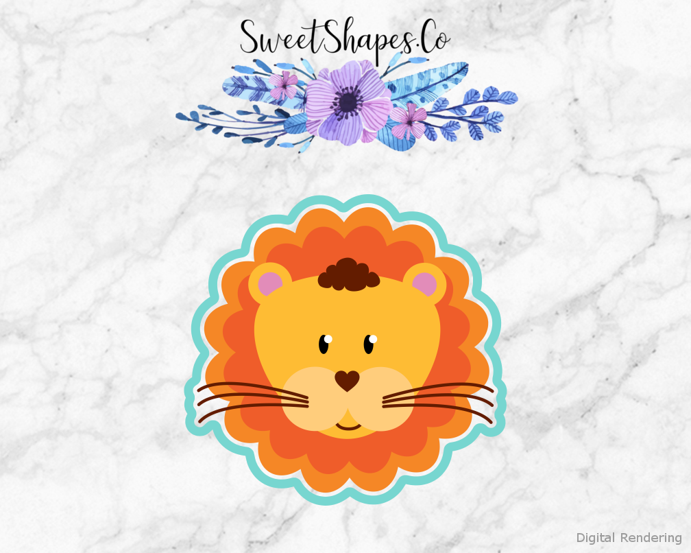 Lion Face Cookie Cutter — artwork with a close-fitting teal outline
