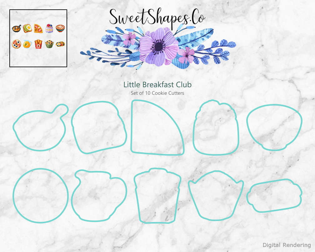 Little Breakfast Club Cookie Cutters - Set of 10 - cutting outline overview