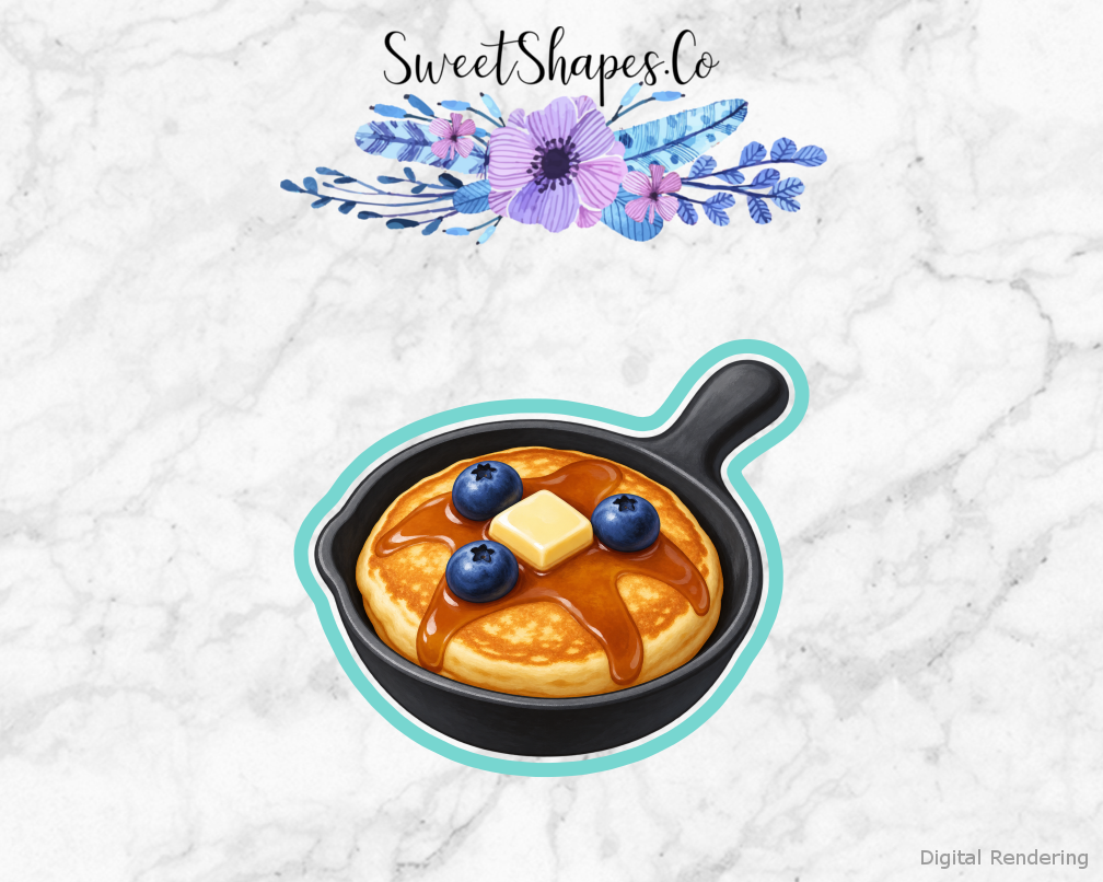 Breakfast Club Blueberry Pancake Pan cookie cutter artwork with teal cutting outline - part of the Little Breakfast Club set