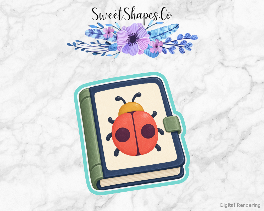 Bug Explorer Ladybug Field Notebook cookie cutter artwork with teal cutting outline - part of the Little Bug Explorers set