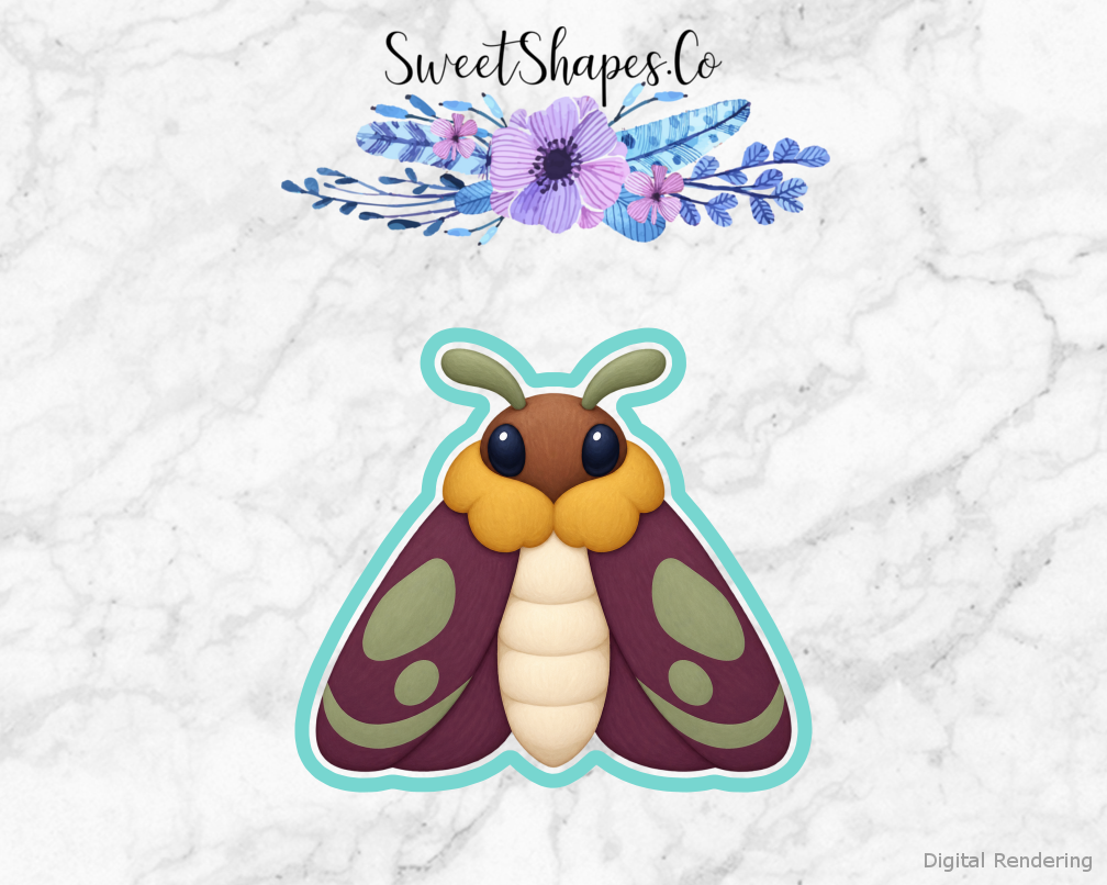 Bug Explorer Folded Wing Moth cookie cutter artwork with teal cutting outline - part of the Little Bug Explorers set