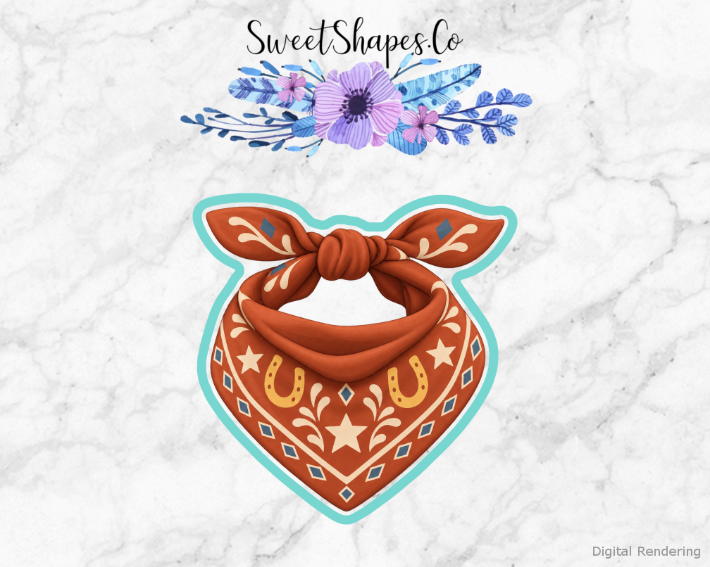 Cowpoke Party Bandana Fold cookie cutter artwork with teal cutting outline - part of the Little Cowpoke Birthday set