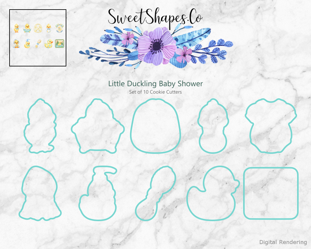 Little Duckling Baby Shower Cookie Cutters - Set of 10 - cutting outline overview