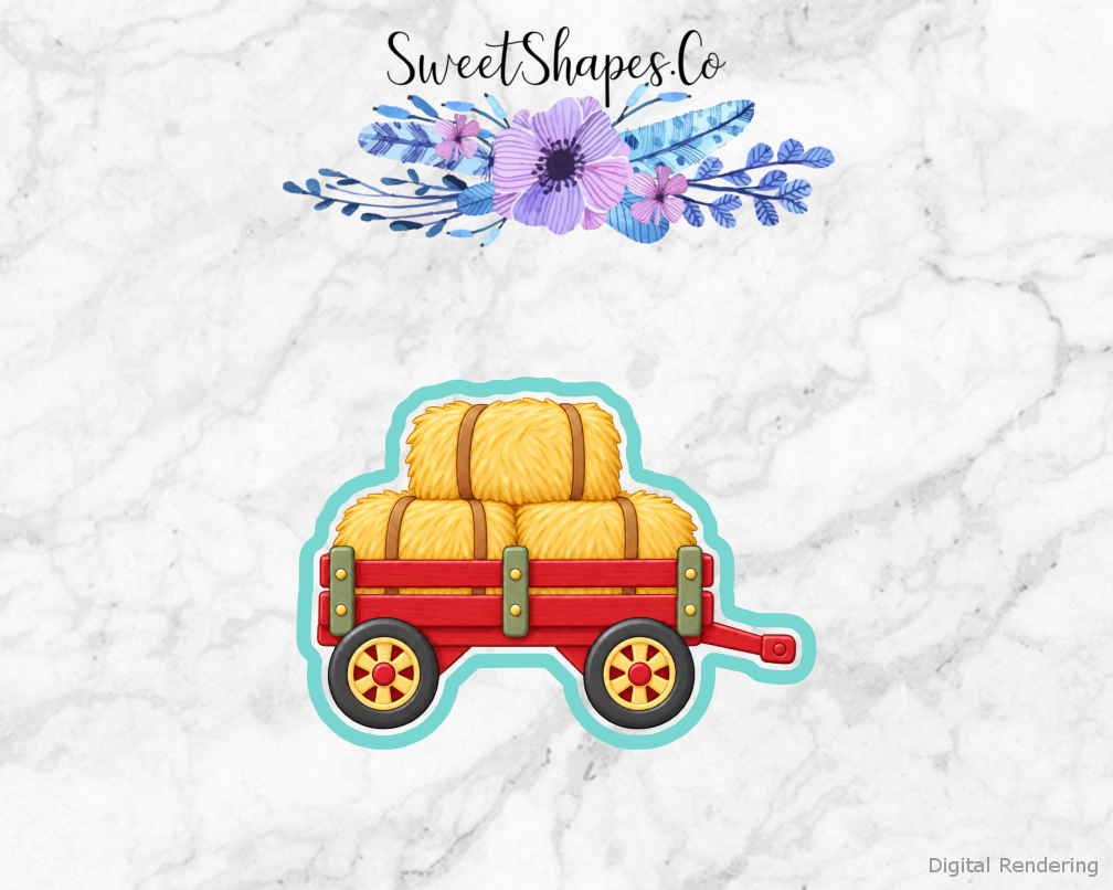 Farmyard Party Hay Wagon cookie cutter artwork with teal cutting outline - part of the Little Farmyard Party set