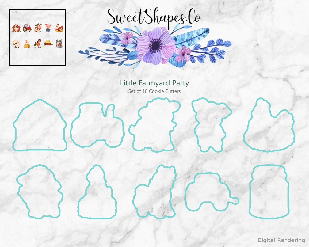 Little Farmyard Party Cookie Cutters - Set of 10 - cutting outline overview