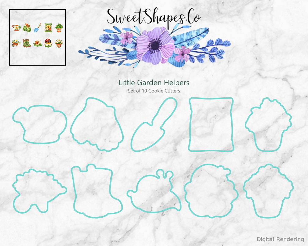Little Garden Helpers Cookie Cutters - Set of 10 - cutting outline overview