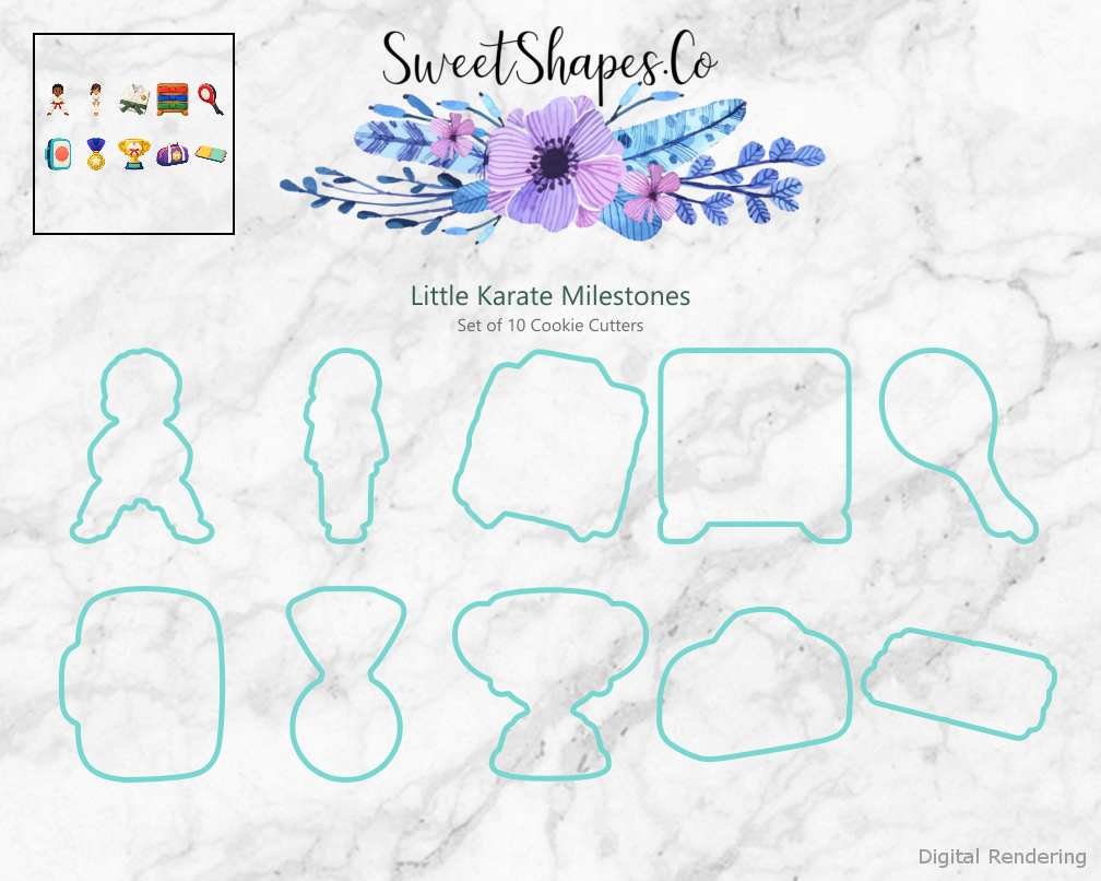 Little Karate Milestones Cookie Cutters - Set of 10 - cutting outline overview