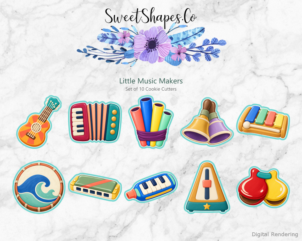 Little Music Makers Cookie Cutters - Set of 10 - full colour overview with cutting outlines